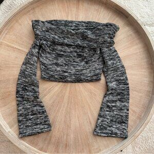 White Fox Grey Marle Off-Season Long Sleeve Crop Top Medium NWOT